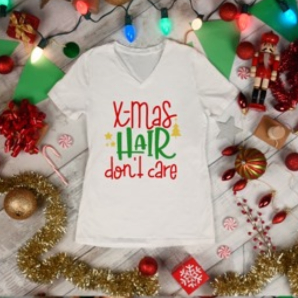 Xmas hair don't care t-shirt